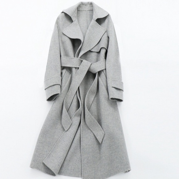 korean fashion web Jackets & Blazers - Grey wool trench coat